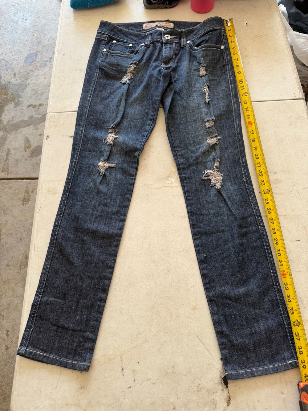 Mossimo Supply Co. Dark Blue Distressed Straight Leg Jeans